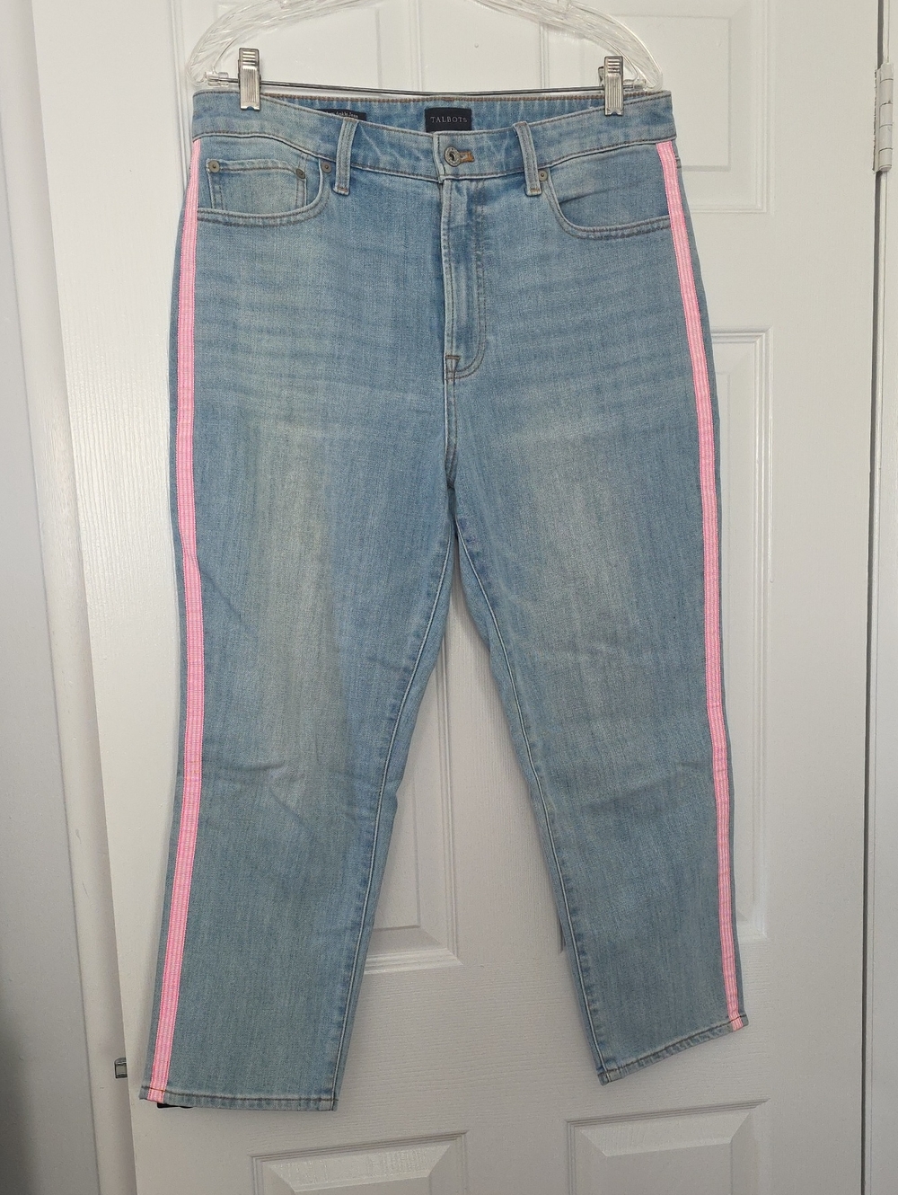 Talbots Modern Ankle Jean - Side Ribbon Trim Blue & Pink Jeans Waist 12P